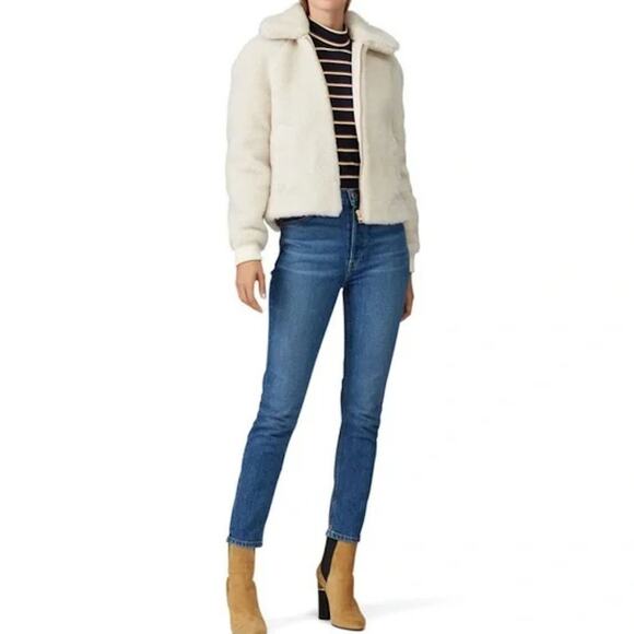 J.Crew Teddy Sherpa Bomber Jacket in Cream Size Small